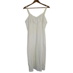 Vtg Wonder Maid Slip Dress Womens Medium White Lace Slinky Sleek Midi Coquette